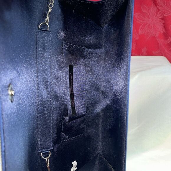 Lulu Townsend Clutch Pleated Blue Satin Rhinestone‎ Women Chain - Picture 10 of 12